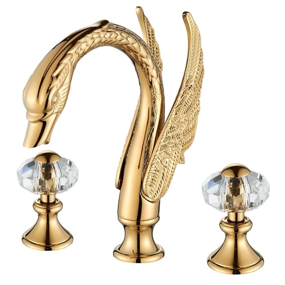 Gold Swan Bathroom Sink Faucet 3 Holes 2 Handle Widespread Basin Vanity Mixer For Daily Life
