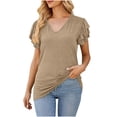 thumbnail image 3 of Fiudx Ofertas Flash Artículos En Oferta Top de Manga Corta con Cuello Redondo de Color Liso para Mujer, Ropa para El Hogar con Copa y Almohadilla para Sujetador, Pijamas de Manga Corta, 3 of 6
