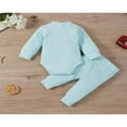thumbnail image 3 of Newborn Baby Girl Boy Spring Fall Clothes Ribbed Cotton Solid Color Long Sleeve Romper Jumpsuit+Pants Outfits Set, 3 of 7