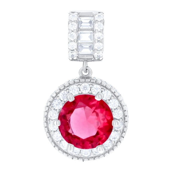 925 Sterling Silver Womens Red White Baguette Round Cubic Zirconia Fashion Charm Pendant Necklace 19x10.8mm Wide Pendant