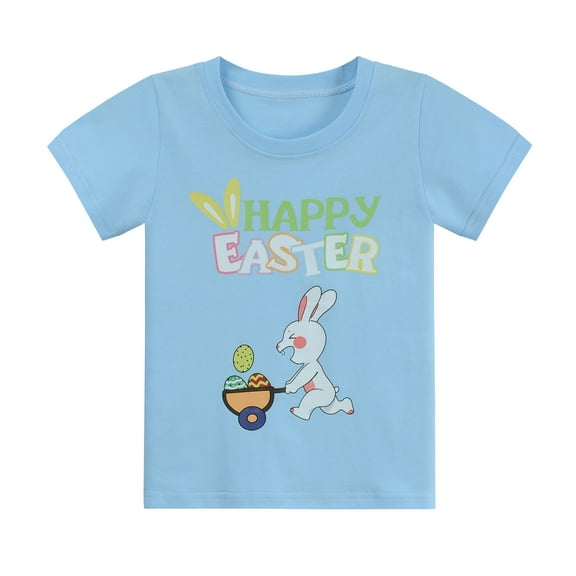 POPTEM Toddler Boys Easter Shirts Bunny Printed Eggs Hunt Summer Graphic T-shirt Cotton 4T