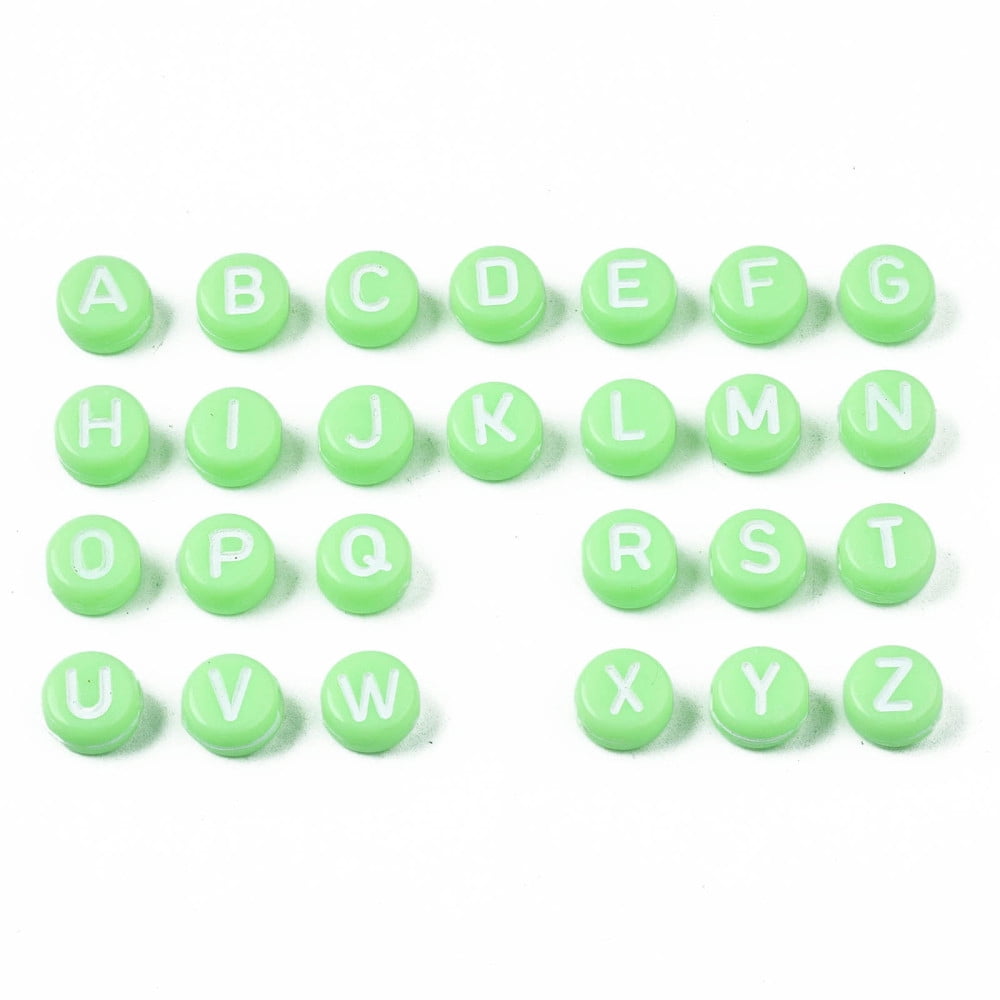 500 g Opaque Acrylic Beads Horizontal Hole Mixed Letters Flat Round with Letter Random Letters Pale Green 7x4mm Hole: 1.5mm 3700pcs/500g