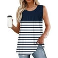 thumbnail image 2 of WCMZJ Women's Striped Tank Tops Summer Pleated Front Tunics Casual Sleeveless Shirts Ladies Loose Flowy Blouses to Wear with Legging Navy S, 2 of 5