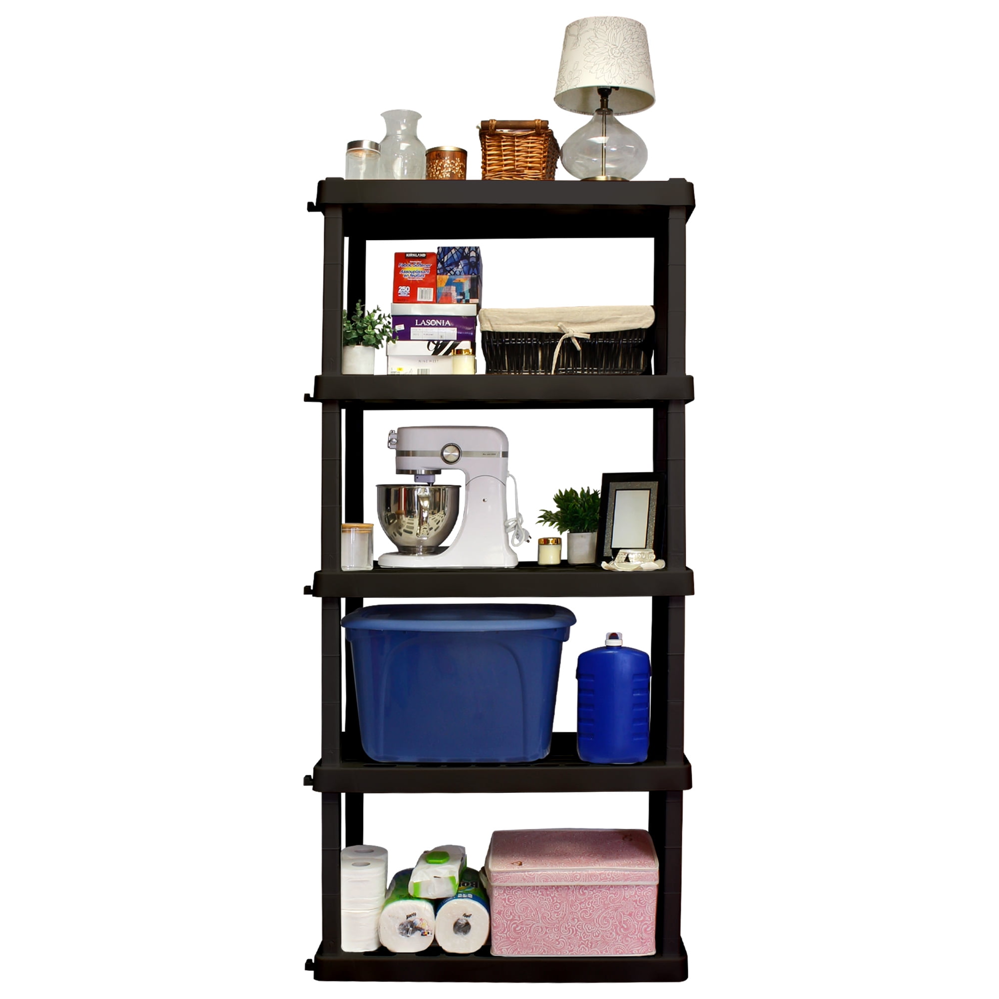 Hyper Tough Plastic Storage Shelves Garage Shelving Unit 5-Tier 73.80"H x 17.75"D x 36"W Black 750 lb Total Capacity