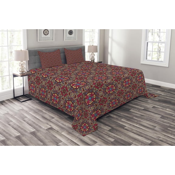 Ambesonne Vintage Quilted Bedspread Set 3 Pcs, Vivid Oriental East, Queen Size, Multicolor