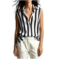 thumbnail image 2 of Noric Women's Striped Print Tank Tops Sleeveless V-Neck Collar Casual Summer Trendy Office Blouse, 2 of 7
