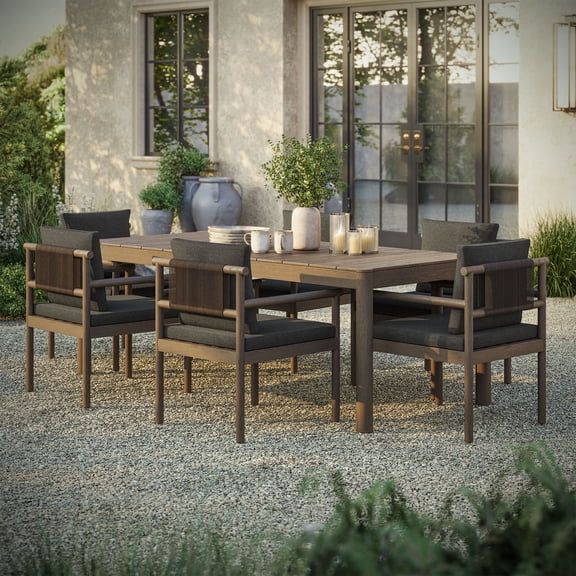 Eleni 7 Piece Outdoor Patio Teak Wood Dining Set in Weathered Gray Flint
