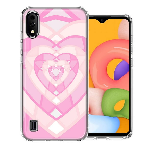 MUNDAZE For Samsung Galaxy A01 Pink Gem Hearts Design Double Layer Phone Case Cover