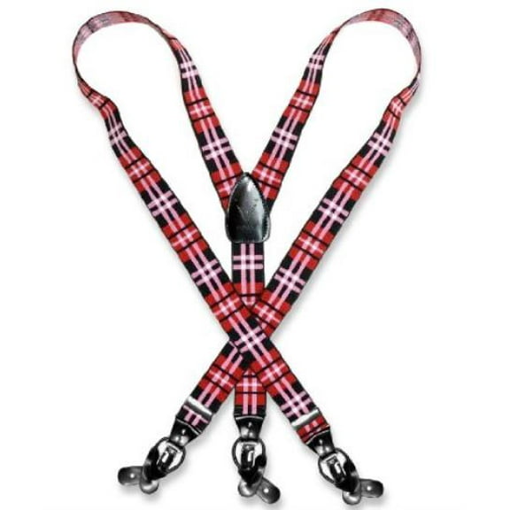 Men's Design Black Red White Suspenders For Men Y Shape Elastic Buttons & Clips