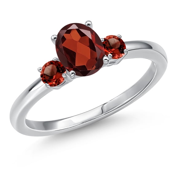 Gem Stone King 14K White Gold Red Garnet Engagement Ring for Women | 1.17 Cttw | Oval 7X5MM | Gemstone January Birthstone | Size 6