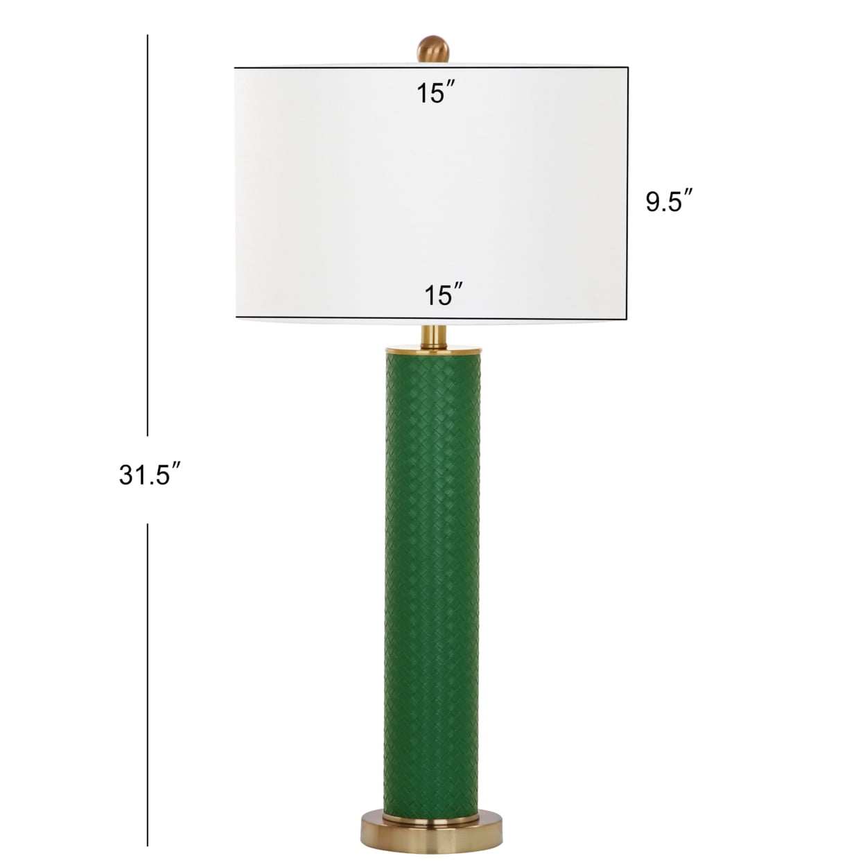SAFAVIEH Ollie 31.5 in. H Faux Column Table Lamp, Dark Green Faux Woven Leather, Set of 2