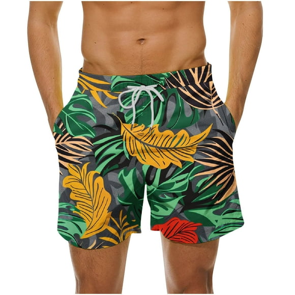 JURANMO Mens Big and Tall Shorts, Men's Fashion Print Drawstring Elastic Waist Swim Trunks Summer Beach Shorts with Pockets Deals of Today Multicolor#Yellow XXXXXL