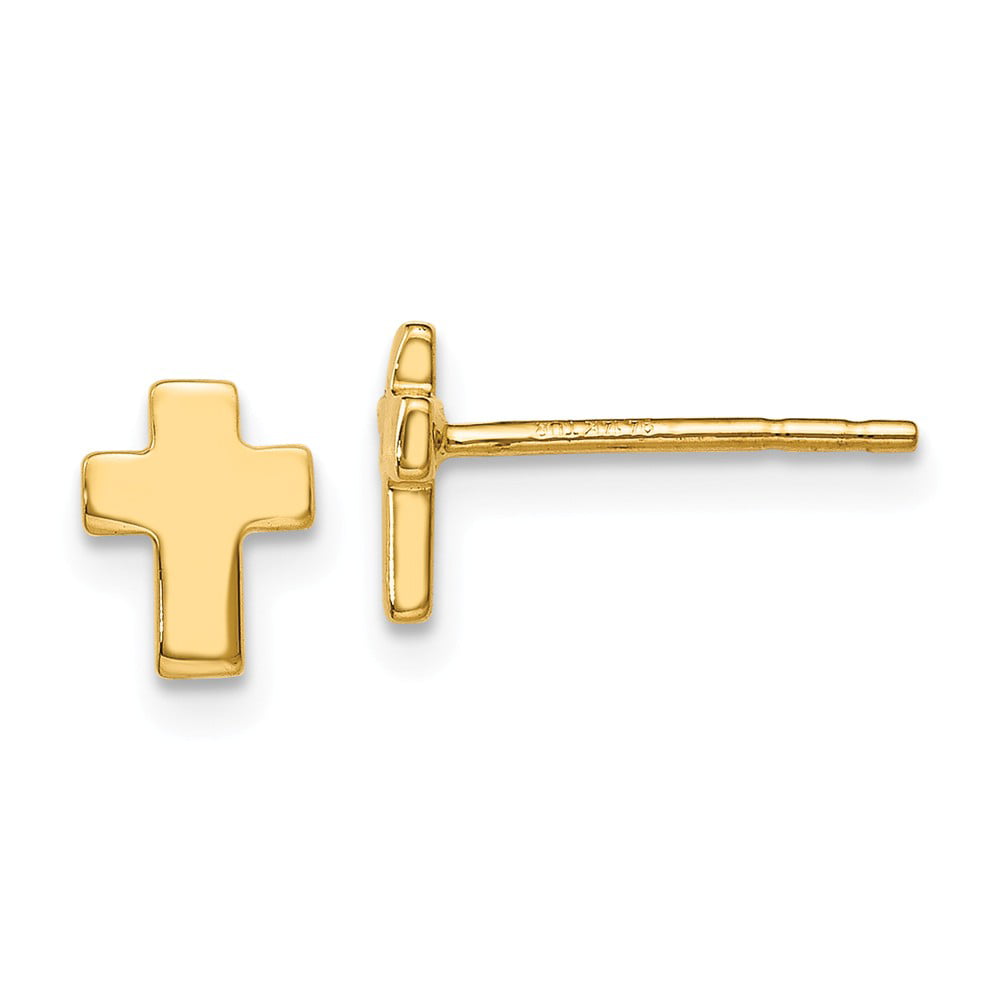 Solid 14k Yellow Gold Cross Post Studs Earrings - 6mm x 5mm
