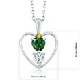thumbnail image 2 of 925 Sterling Silver Green Nano Emerald White Moissanite and Yellow Sapphire Pendant Necklace for Women (0.74 Cttw, Gemstone May Birthstone, Heart 5MM and 4MM, with 18 inch Silver Chain), 2 of 3