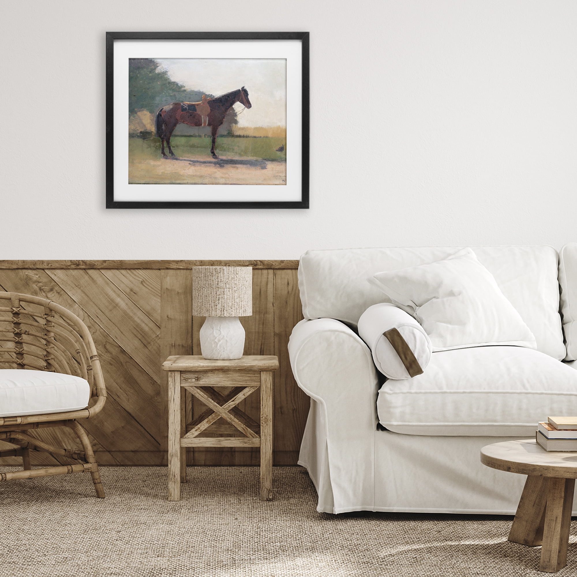 Stupell Industries Saddled Horse in Farm Yard Black Framed Print Under Glass, design by Stellar Design Studio