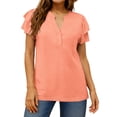 thumbnail image 4 of UVN Summer Blouse for Women Ruffle Short Sleeve Shirts V Neck Button Down Elegant Ladies Tops, 4 of 9