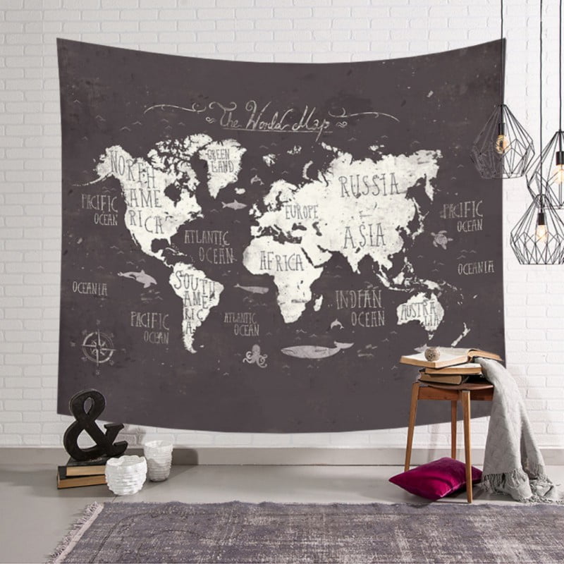 world map wall hanging fabric
