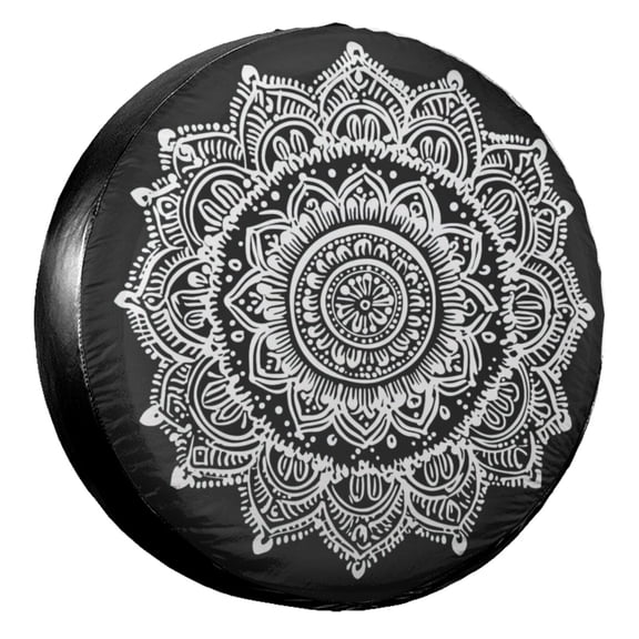 KAKALAD White Mandala 01 Spare Tire Cover Universal Vehicle Accessories Buckle Car Tools 14”in