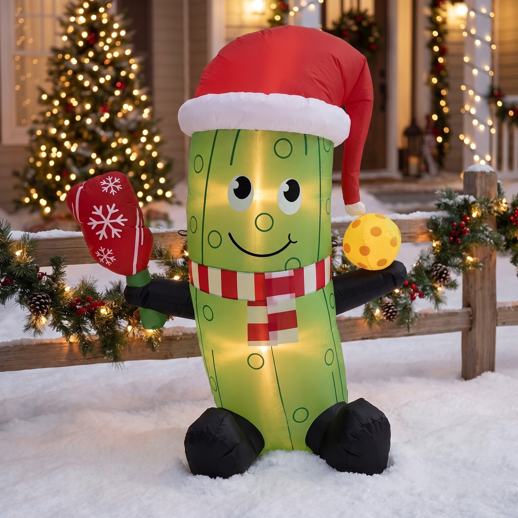 Multicolor Pickleball Pickle Christmas Airblown Yard Inflatable, 5', by Holiday Time