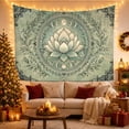 thumbnail image 3 of Layered Lotus Blossom in Oval Mandala on Sage Green, Mystical Boho for Meditation Enthusiasts, Vintage Botanical Wall Art Housewarming Gift Tapestry Wall Hanging for Bedroom and Living Room, 3 of 7