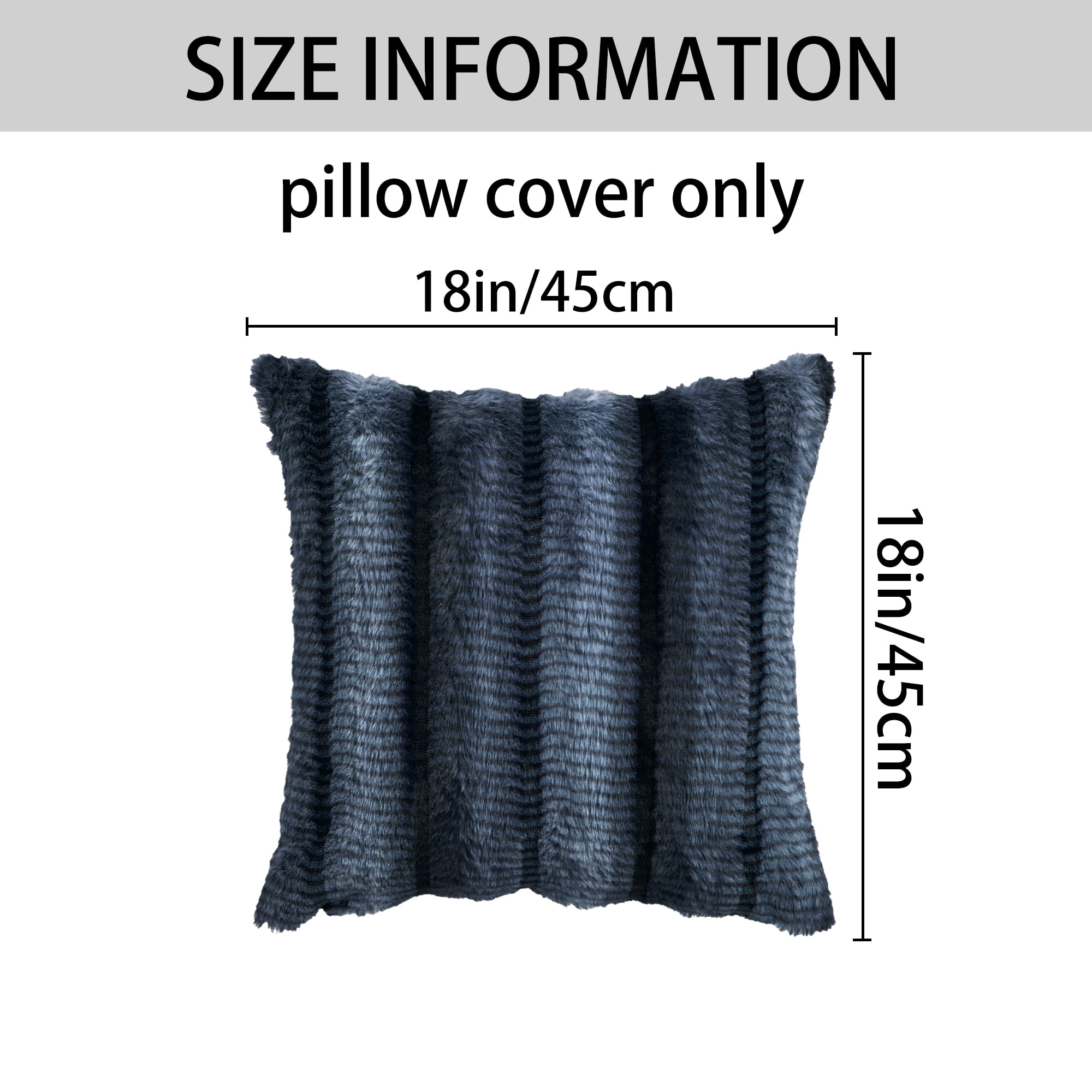 Unique Bargains Pack of 2 Plush Striped Pillow Covers 18" x 18" Dark Blue
