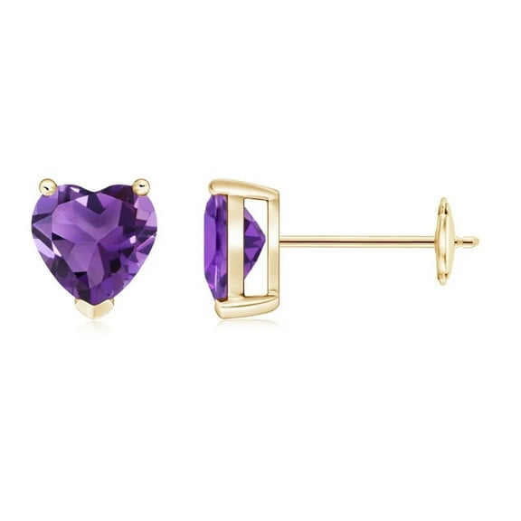 14k Yellow Gold 4mm Heart Purple Amethyst Stud Earrings Women Plated by Paris Jewelry
