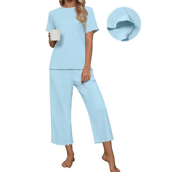 UVN Pajamas for Women Short Sleeve Tops and Capri Pants Casual Womens Pajamas Sets with Pocket