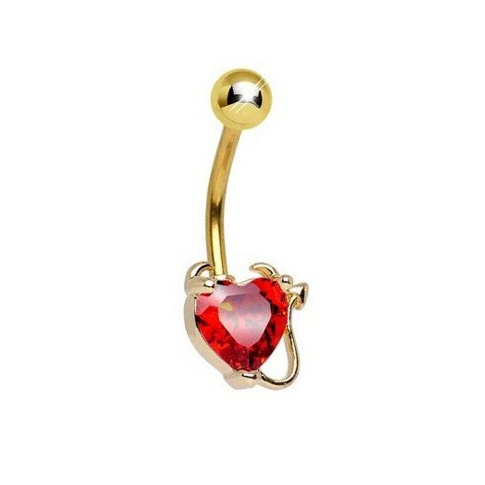 Belly Button Ring Gold Non Dangle Devilish Heart 14ga