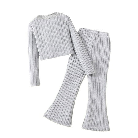 

TAIAOJING Little Baby Girl Clothes Girls Solid Color Fashion Crew Neck Long Sleeved Top With Slight Slit Casual Pants Suit Fall Winter Outfits 5-6 Years