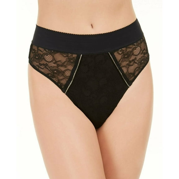 INC International Concepts Women's Lace High-Waist Thong Panty Black XL