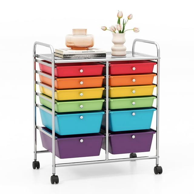 Costway 12 Drawers Rolling Cart Storage Scrapbook Paper Studio Organizer Bins Multicolor