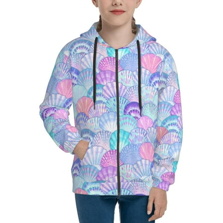 

Hoodies for Teen Girls Boys Watercolor Sea Shells 1 Long Sleeve Youth Kids Essentials Zip Up Hoodie Lghtweight Fashion Hoodies & Sweatshirts Jacket Fall Winter Outfits Tops