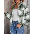 thumbnail image 3 of Arvbitana Women's Cropped Zipper Plaid Jacket Turn-Down Collar Pockets Cardigan Long Sleeve Warm Coat Fall Casual Slim Outerwear, 3 of 9