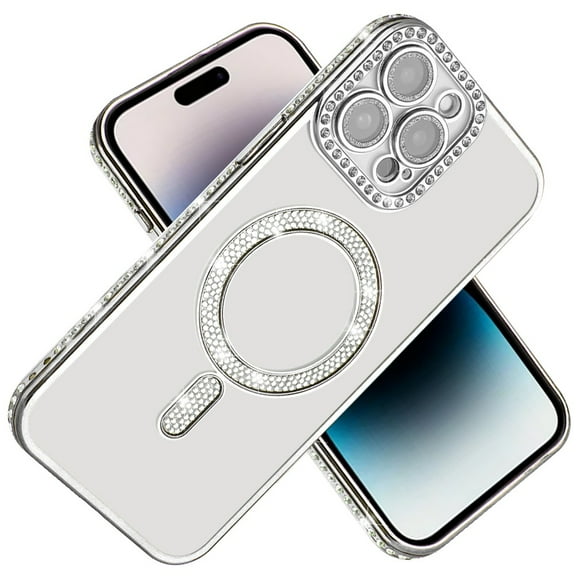 XPM for Apple iPhone 15 Pro Max Phone Case, Bling Case with Diamond Magnetic Circle, Transparent Slim Shockproof Hybrid Slim Fit Cover for iPhone 15 Pro Max (Clear)