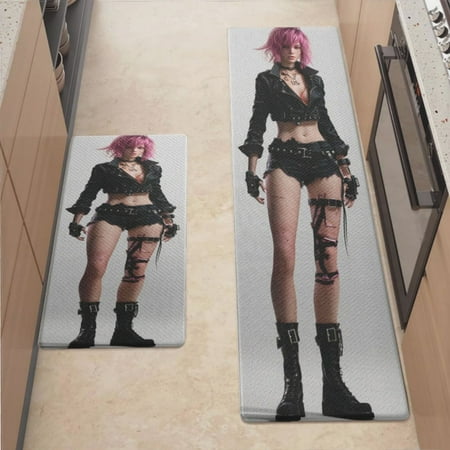 

Anti Fatigue Kitchen Mat Pink Violet Warrior Sets of 2 Kitchen Rugs Non Slip Cushioned Standing Mat for Sink Floor Laundry Office Desk Mid 17.3 x 29 + Plus 17.3 x 47.2