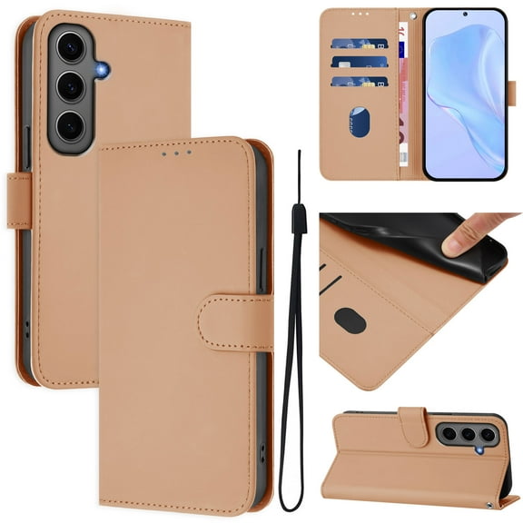 Compatible with Samsung Galaxy A35 Wallet Case with RFID Blocking Credit Card Holder, PU Leather Folio Flip Kickstand Protective Shockproof Anti-fall Phone Case Cover Women Men,Nude