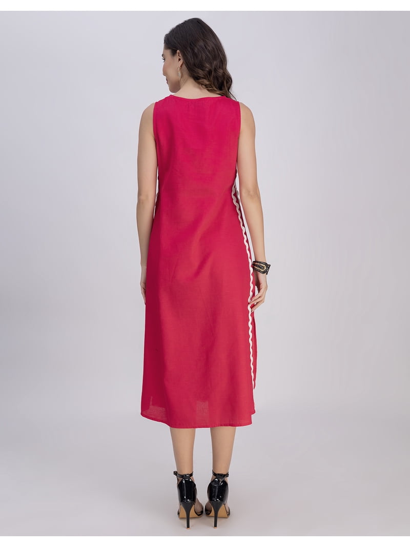 cotton a line maxi dress Plus Size Blue Cotton Lurex Maxi Dress for Women – Sleeveless A-Line D main image 1