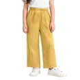thumbnail image 3 of Krdevn Kids' Solid Color Cotton Gauze Pants, Elastic Waist Loose Wide Leg Summer Pants,Yellow, 3 of 6