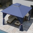 thumbnail image 2 of LAUSAINT HOME 10'x10' Outdoor Patio Gazebo, Double Roof Metal Frame with Mosquito Nettings, Privacy Screens and Anchoring Kit, Classic Blue, 2 of 9