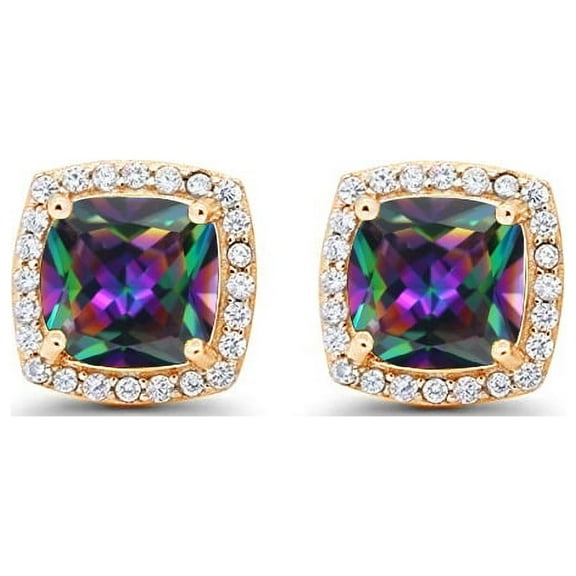Paris Jewelry 18k Yellow Gold 1Ct Created Halo Princess Cut Alexandrite Stud Earrings Plated Women