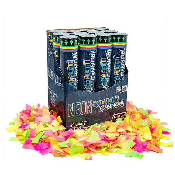 TNT Fireworks Cardboard Decorative Neon Confetti Cannon for Adult, Multicolor, 12 Count