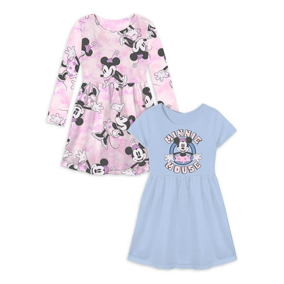 Minnie Girls Long Sleeve and Short Sleeve 2-Pack Dresses, Sizes 4-16