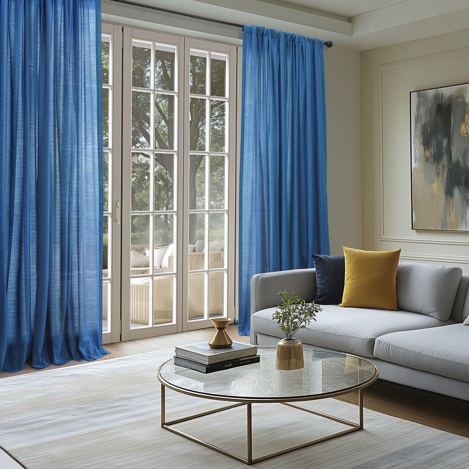 Half Price Drapes Blue Rustic Linen Weave Light Filtering Curtains for Bedroom (2 Panel), 50W X 84L