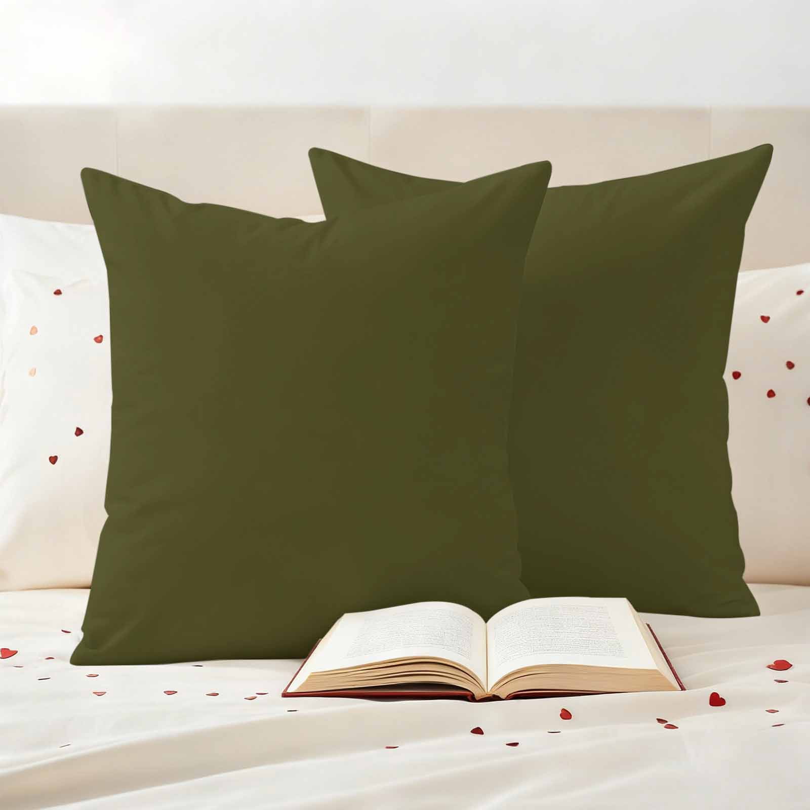 Olive Green Outdoor Pillow Covers 18"x18" Set of 2, Solid Color Waterproof Throw Pillow Covers for Patio Furniture, Decorative Cushion Covers for Porch