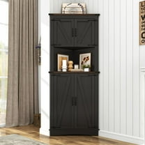 Blotout 68" Tall Farmhouse Corner Cabinet with 4 Doors, 28.3" W Barn Door Storage Cabinet with Adjustable Shelves, 5 Tier Corner Storage Cabinet for Bathroom,Living Room,Kitchen, Antique Black
