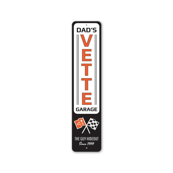 Dad's Vette Garage Chevy Metal Sign, Novelty Car Sign, Garage Decor - 4x18 inches