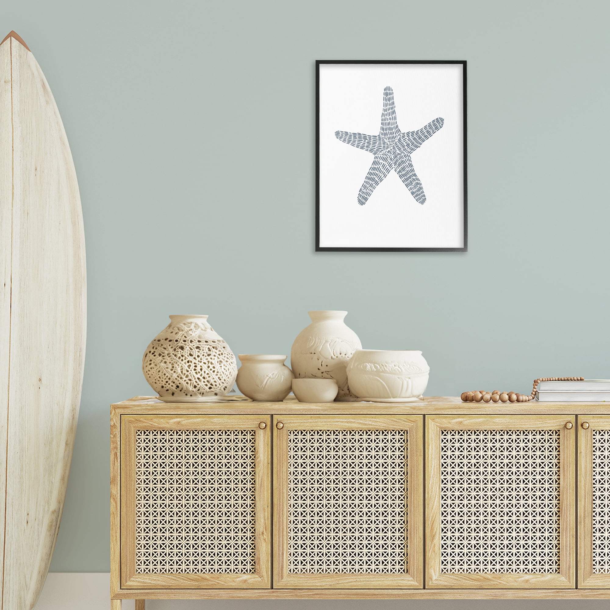 Stupell Industries Minimal Starfish on White Coastal Painting Black Framed Art Print Wall Art, 24 x 30