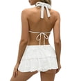 thumbnail image 6 of Womens 3 Piece Swim Suit, Textured Strap Backless Top Ruffled Skirt Bikini Bottom, Summer Travel Swimwear White S, 6 of 8
