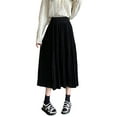 thumbnail image 2 of Seyurigaoka Women Juniors Velvet Pleated Skirts Casual Solid Color Autumn Elastic Waist Long A-line Skirts Streetwear for Teen Girls, 2 of 9