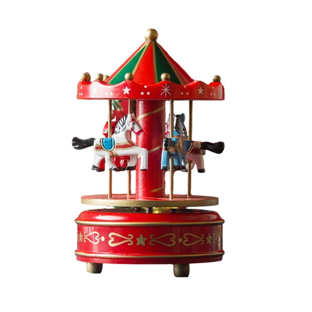 Guardoinrt Educational Automatic Merry-Go-Round Music Boxes For Engaging Learning Fun Christmas Carousel Toy H-B-6 Red 6.2 inch